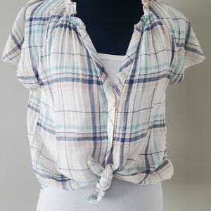 Plaid Tie-Front Women’s Top